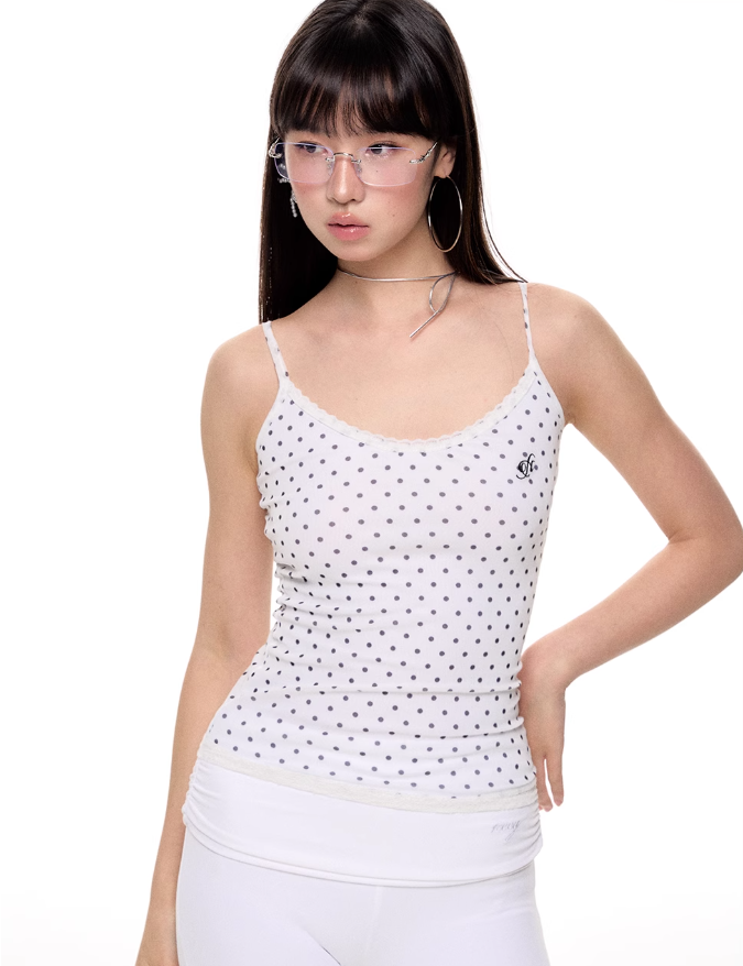 Polka Dot Fake Two-piece Lace Camisole NEC0095