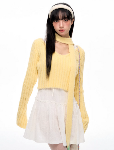 Scarf Contrast Color Short Style Sweater NEC0100