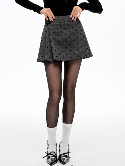Polka Dot Pleated A-Line Skirt NEC0102