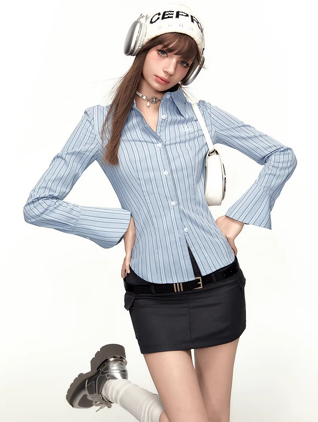 College Style Design Striped Shirt MEE0122