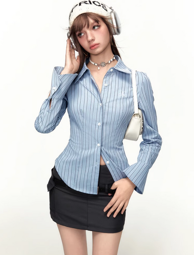 College Style Design Striped Shirt MEE0122