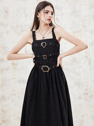 Sleeveless Long Dress with Belt and Lace Bow Design IMO0034