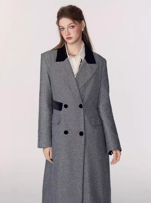 Herringbone Mid-length Woolen Coat MEE0138