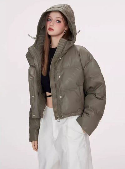American Thickened Leather Short Style Down Jacket MEE0139