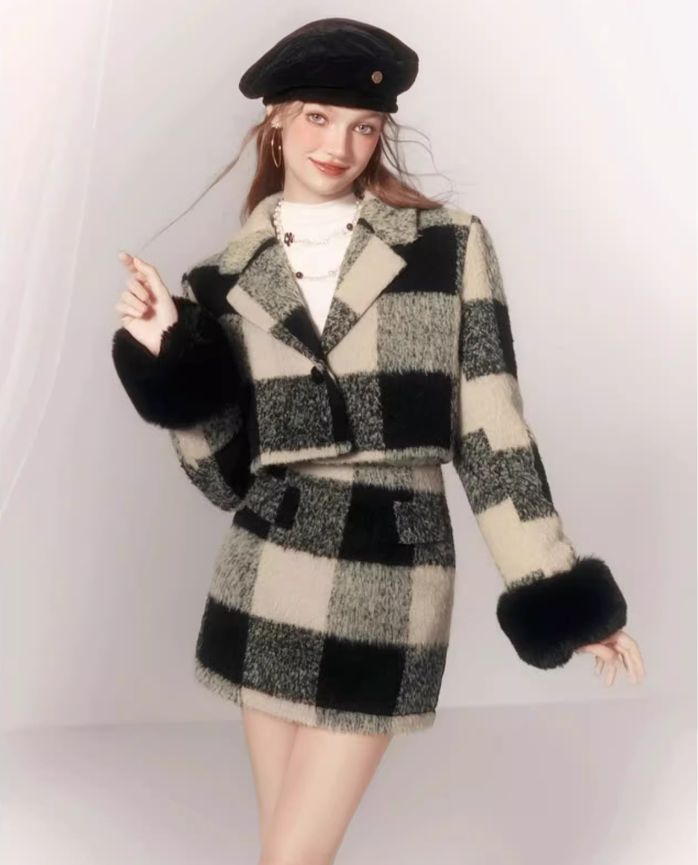 Plaid High-end Woolen Jacket/Skirt MEE0140