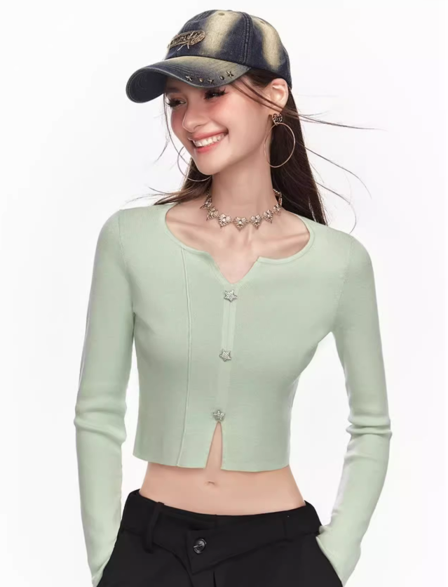 V-neck Multi-color Slim Long-sleeved T-shirt MEE0157