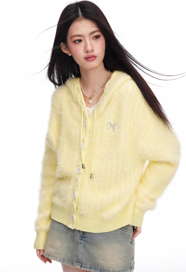 Pastel-colored Imitation Mink Knit Hoodie Cardigan NTO0057