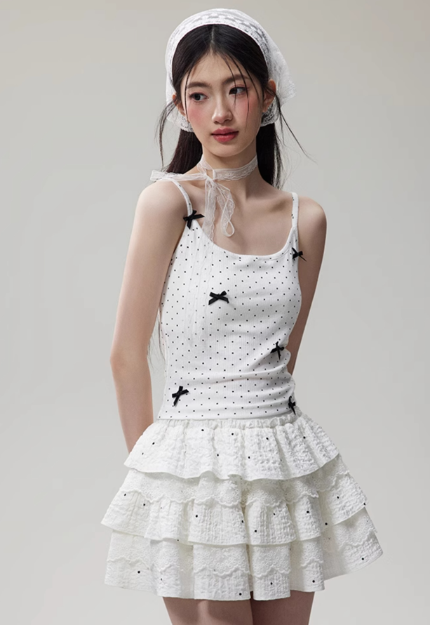 Dot Lace Layered Miniskirt NTO0072