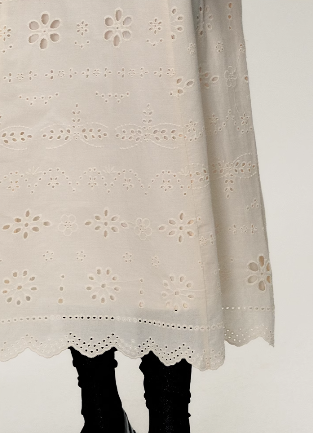 Cream White Simple Slim Lace Stitching Dress OAK0164