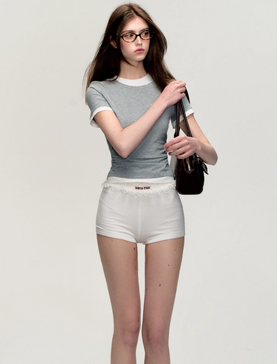 Cream White Lace Layered Shorts OAK0167