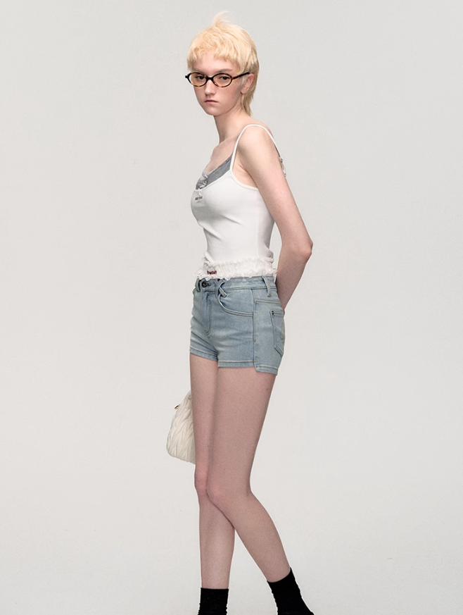 Cream White Lace Layered Shorts OAK0167
