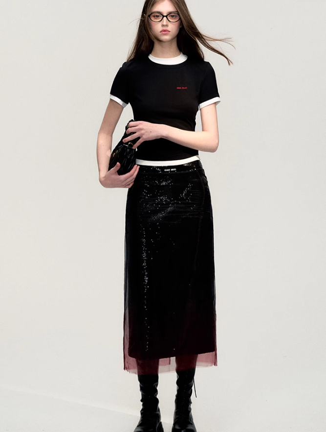 Slim Fit Holiday Sequin Skirt OAK0168