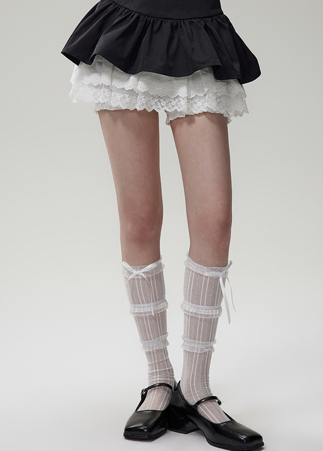 Monotone color layered lace shorts NTO0076