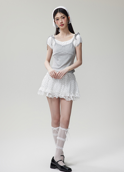 Lace Hem Dot Pattern A-Line Mini Skirt NTO0079