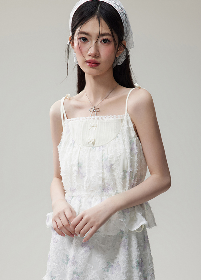 Floral Lace Frilled Camisole Dress NTO0083