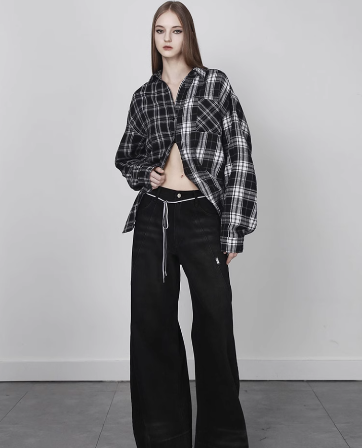 Plaid Patchwork Loose Casual Shirt ANY0054