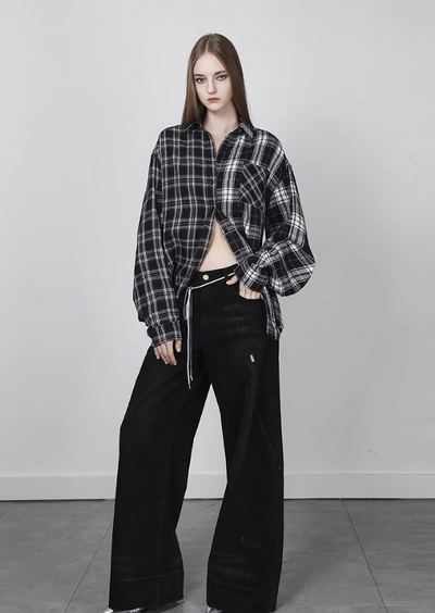 Plaid Patchwork Loose Casual Shirt ANY0054