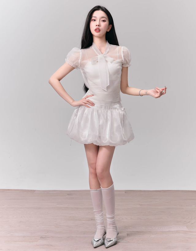 Vanilla Marshmallow Puff Sleeve Shirt/Skirt FRA0151