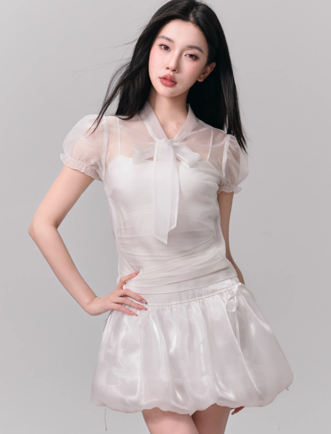 Vanilla Marshmallow Puff Sleeve Shirt/Skirt FRA0151