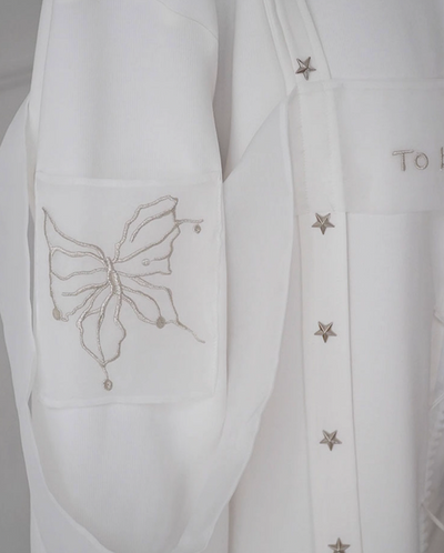 Hazy Pure White Embroidered Fashionable Sweatshirt WSW0004