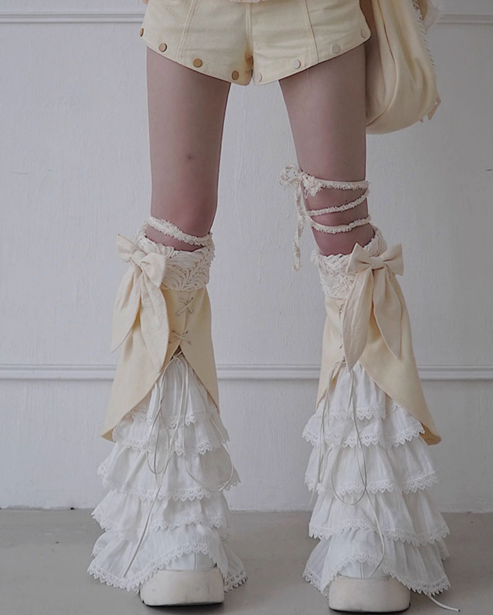 Long Strap Bow Layered Princess Lace Leg Sleeves WSW0012