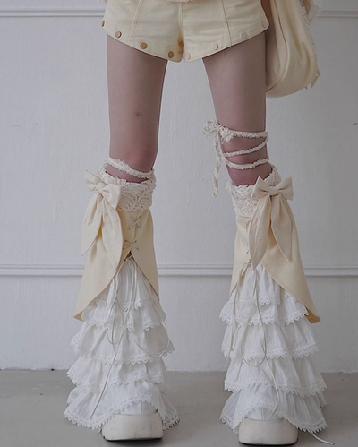 Long Strap Bow Layered Princess Lace Leg Sleeves WSW0012