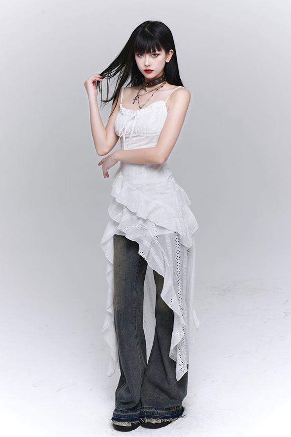 Back Long Style Ruffle Lace Cami Dress LAD0072