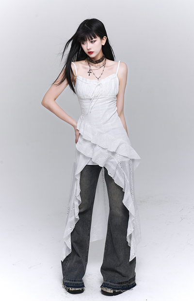 Back Long Style Ruffle Lace Cami Dress LAD0072