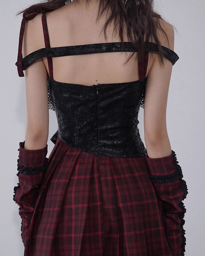 Rock Red And Black Plaid Suspenders Dress WSW0024