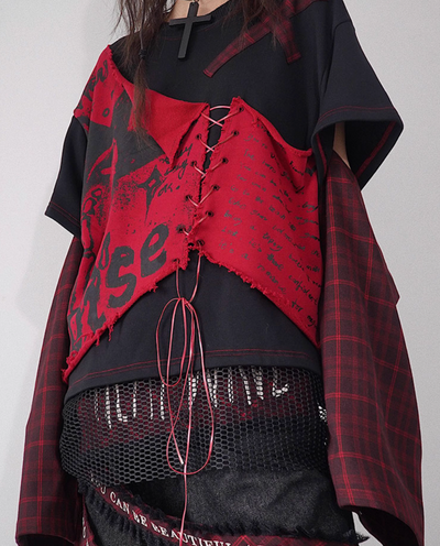 Fashionable Style Plaid Stitching High Street Printed Sweatshirt WSW0027