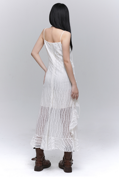Wave Lace Design Spiral Ruffle Cami Dress LAD0074