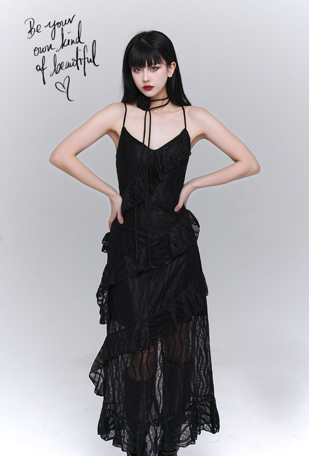 Wave Lace Design Spiral Ruffle Cami Dress LAD0074