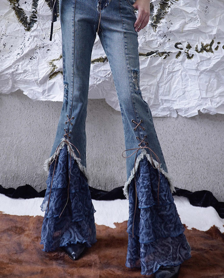 Splicing Half-length Bottoms Straps Jeans WSW0039