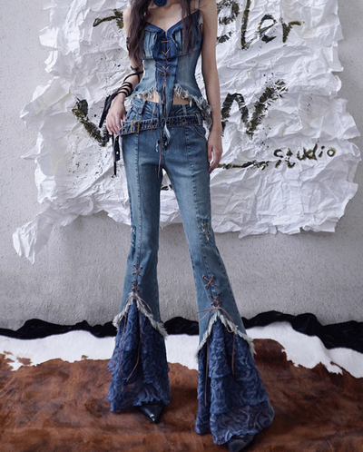 Splicing Half-length Bottoms Straps Jeans WSW0039