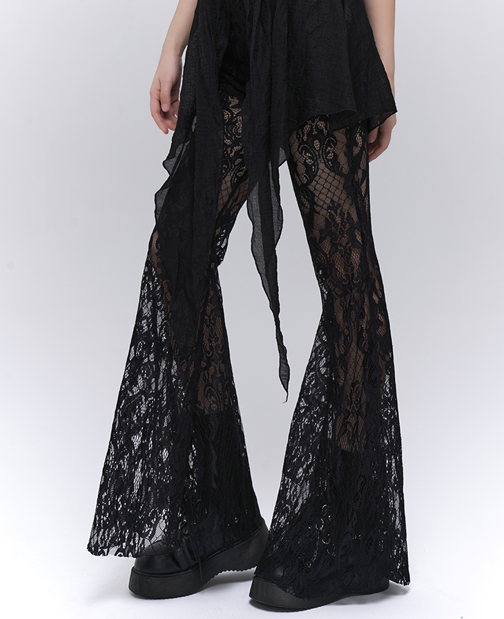 Delicate lace flared black pants LAD0076