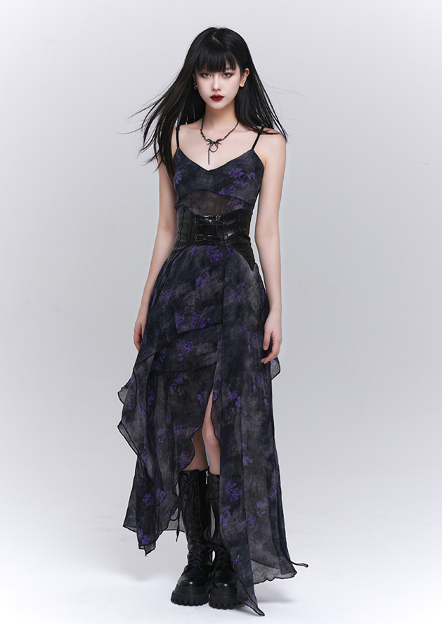 Purple Floral Irregular Hem Camisole Dress LAD0080 – Young Social