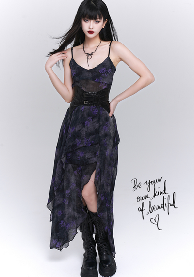 Purple Floral Irregular Hem Camisole Dress LAD0080