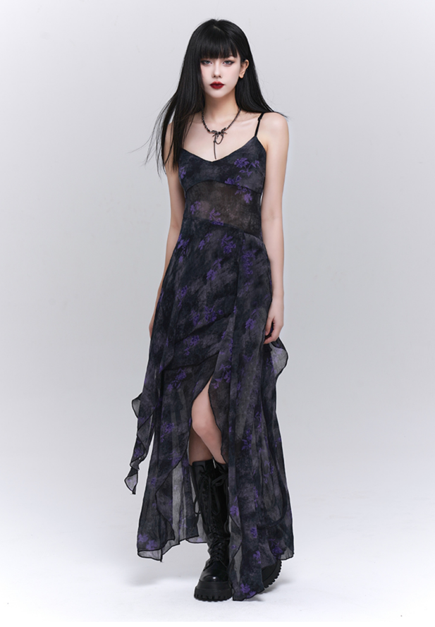 Purple Floral Irregular Hem Camisole Dress LAD0080 – Young Social