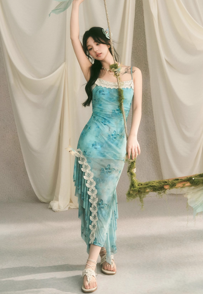 Butterfly Lace Design Turquoise Camisole Dress BBB0050