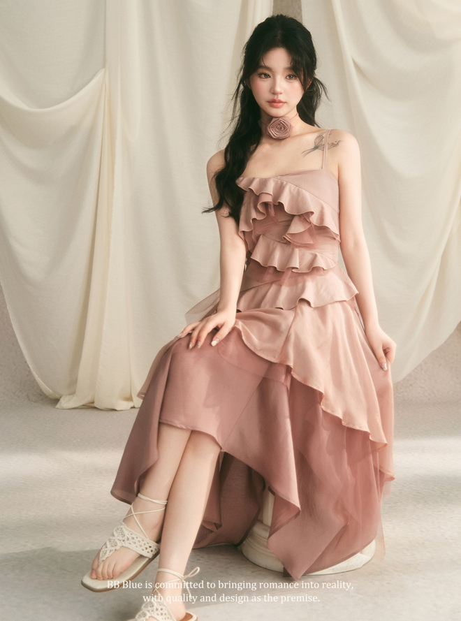 Frilled layered camisole & layered long skirt BBB0051