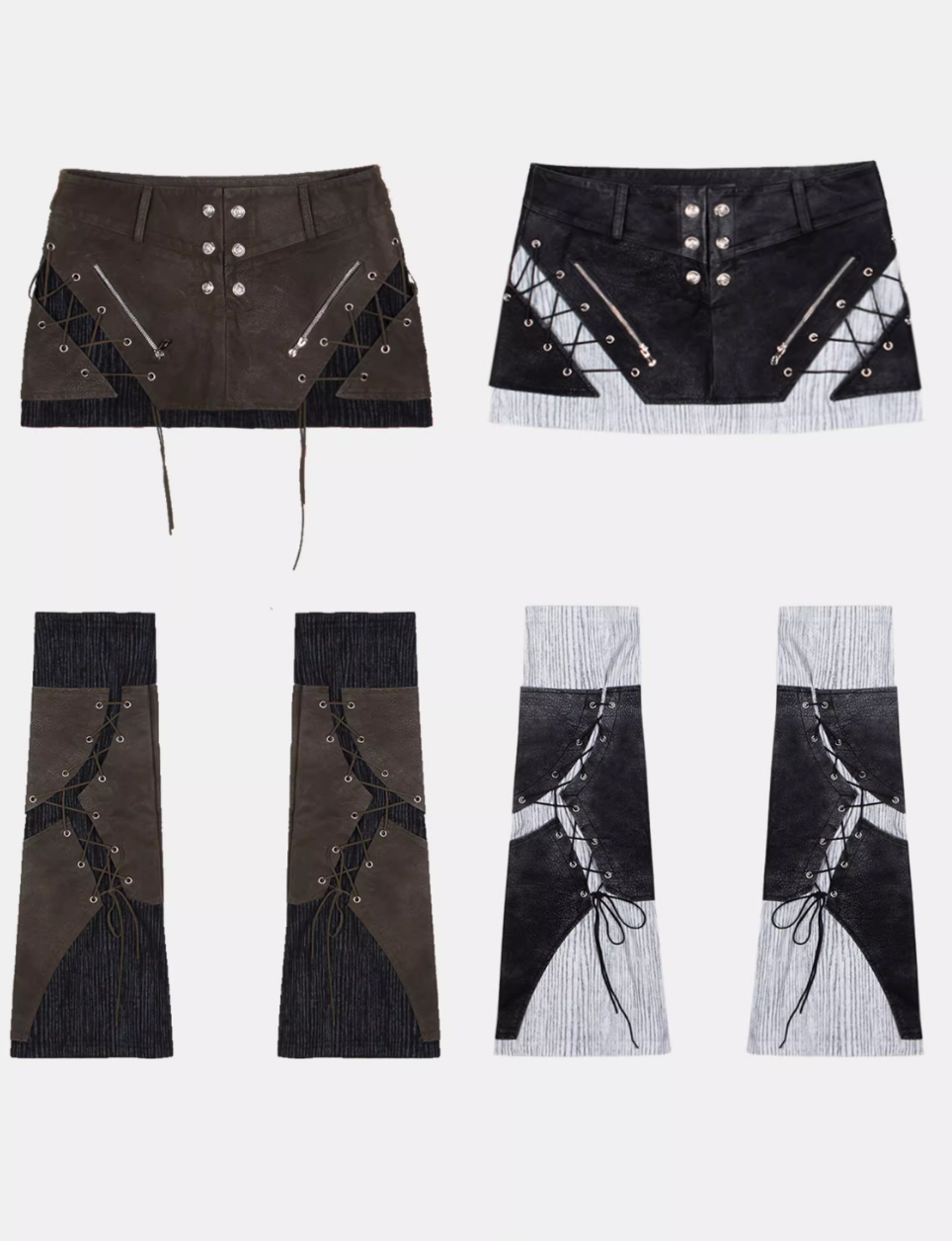 Washed draw-waisted leather short skirt & leg cover ARI0017