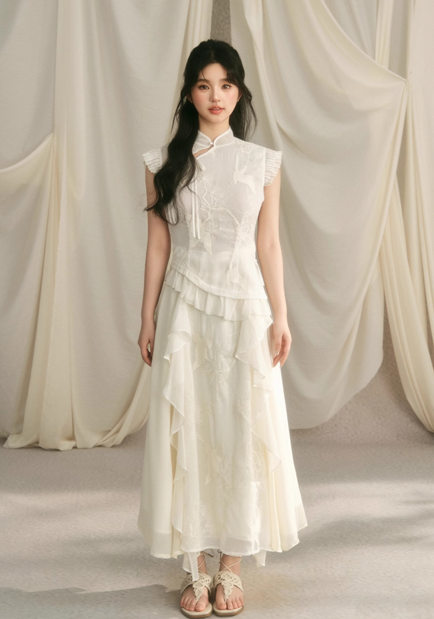 China Style Embroidered French Sleeve Top & Long Skirt BBB0066