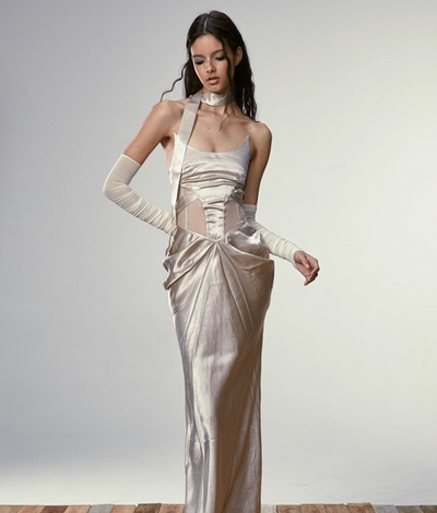 High Waist Sleeveless Fishbone Dress 4MU0037