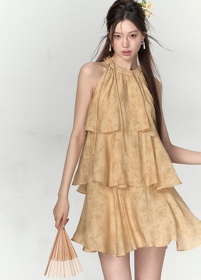 Chinese Style Floral Layered Sleeveless Dress VIA0117