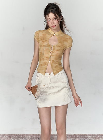 China Style Floral Pattern Tight Mini Skirt VIA0124