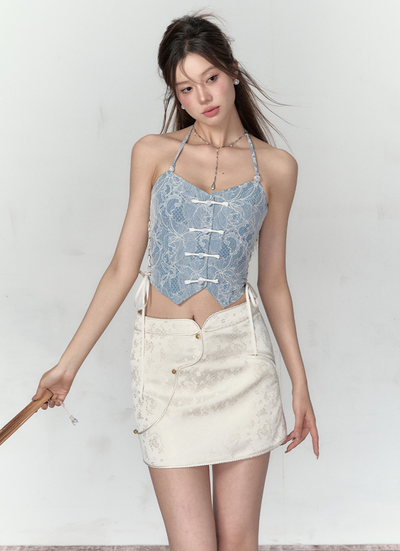 China Style Floral Pattern Tight Mini Skirt VIA0124