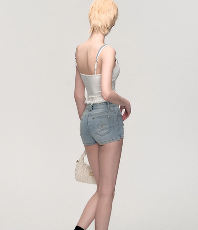 Blue Slim High Waist Denim Shorts OAK0197