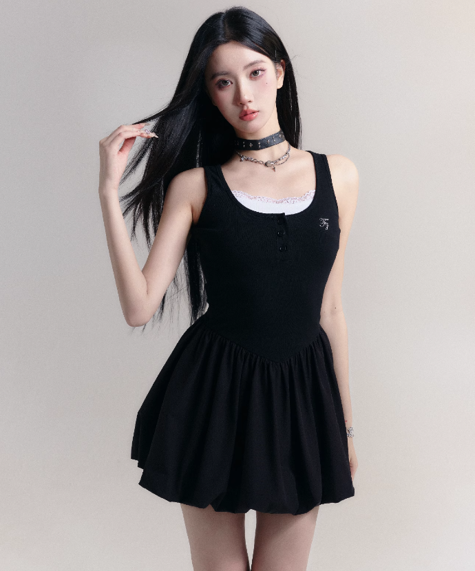 Black Fake Two-piece Waist Dress FRA0169