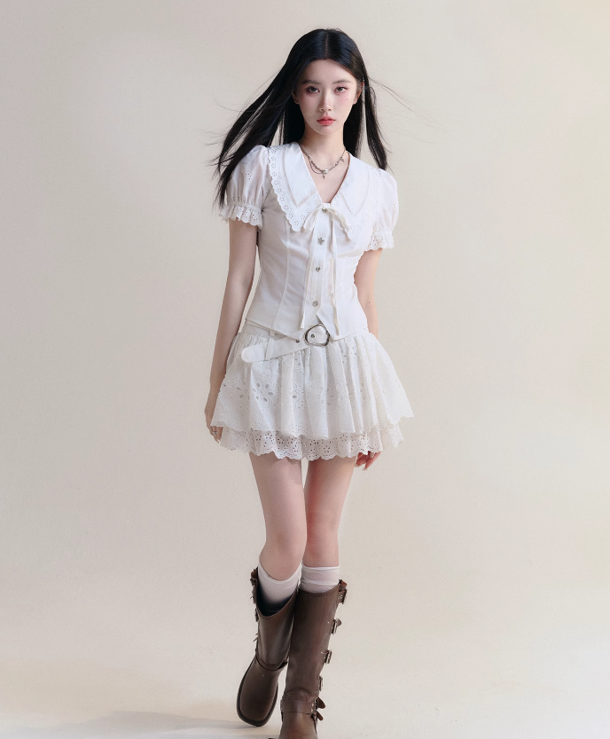 Puff Sleeve Shirt/Short Skirt FRA0170