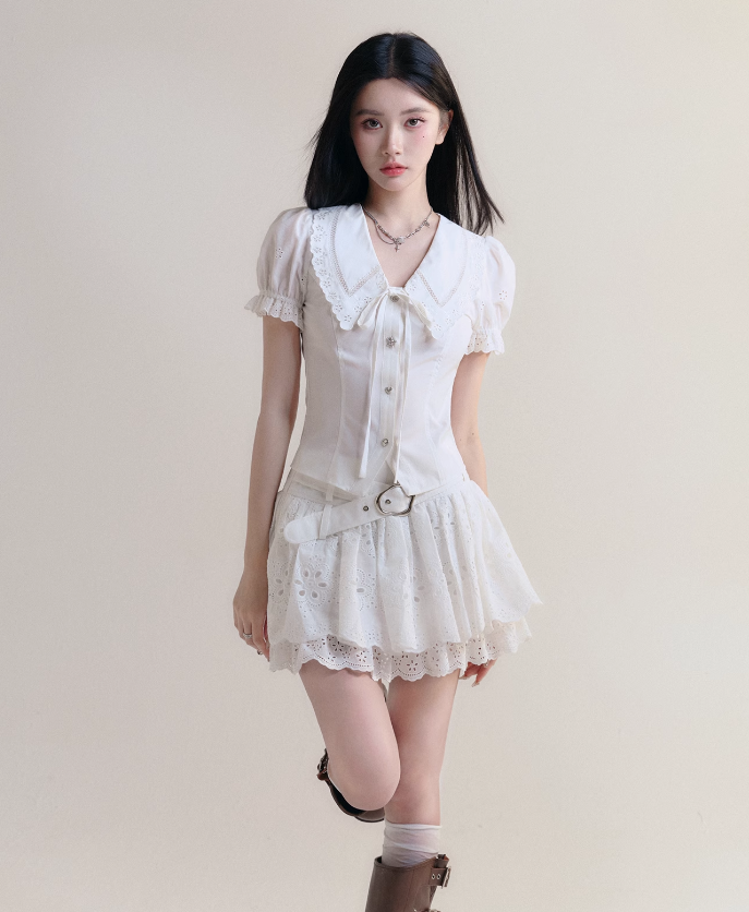 Puff Sleeve Shirt/Short Skirt FRA0170